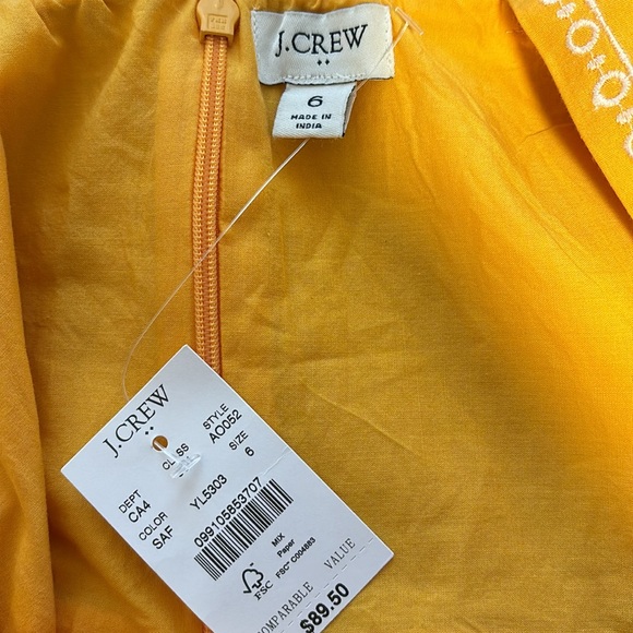 J. Crew 6 Yellow Floral Eyelet Trim Tiered Sundress Square Neck Scallop Edge - Picture 6 of 8